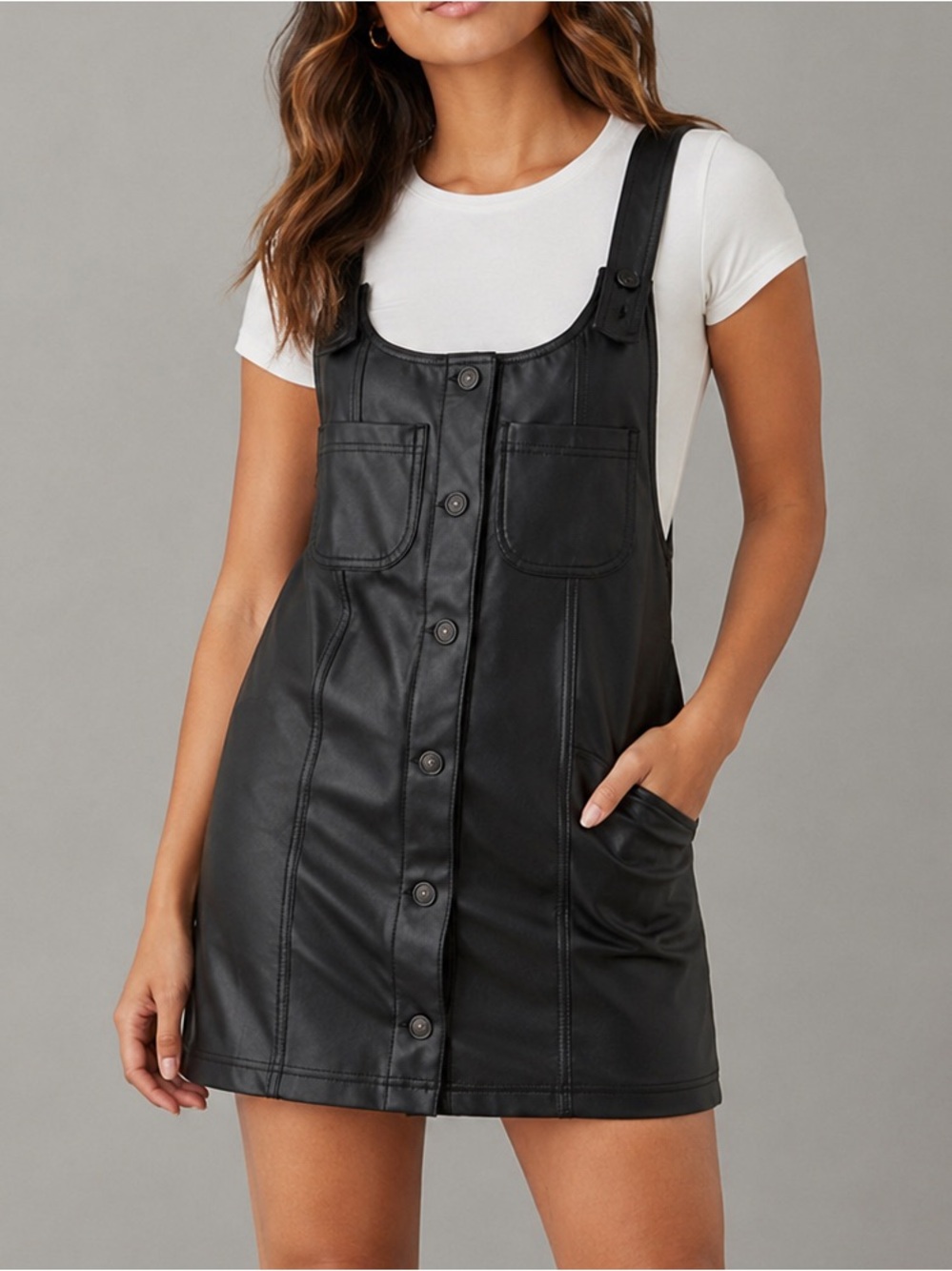 American Eagle Vegan Leather Pinafore Dress NWT